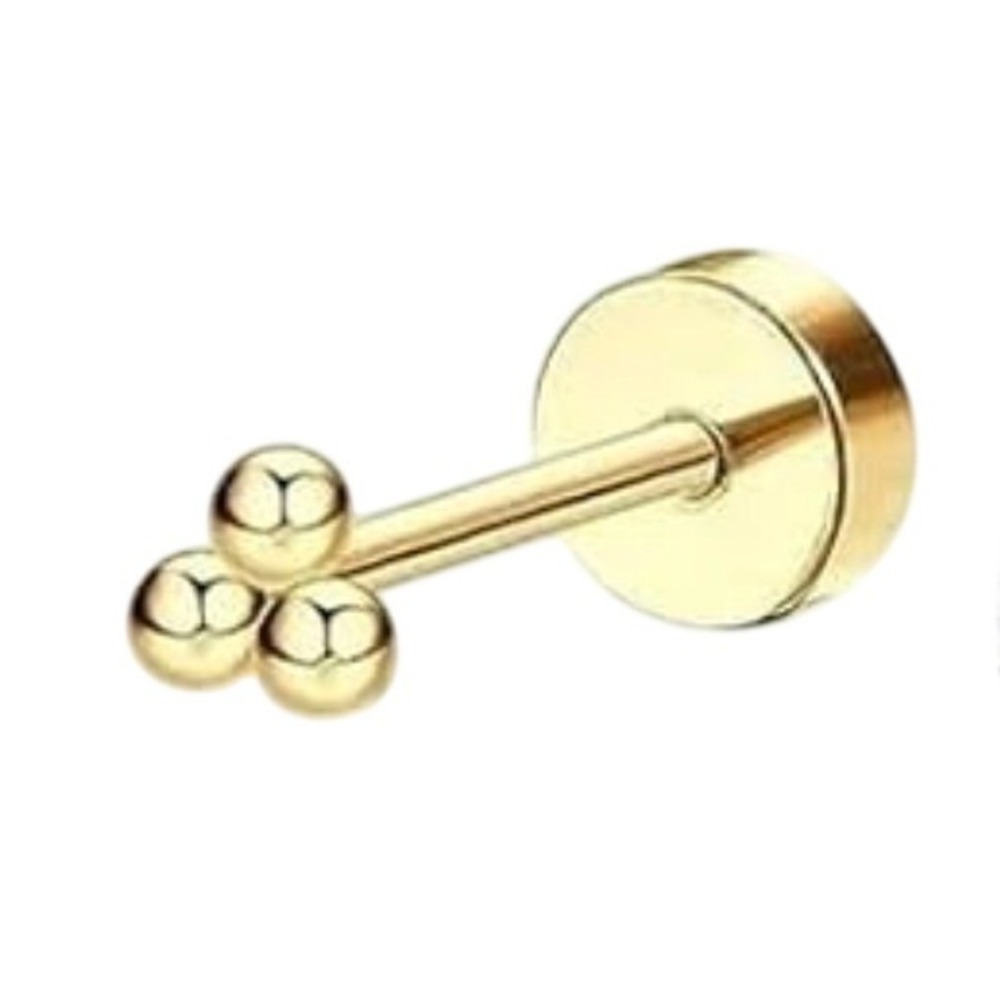 Gold Tone Trinity Flat Back‎ Stud Earring Surgical Steel Cartilage Tragus